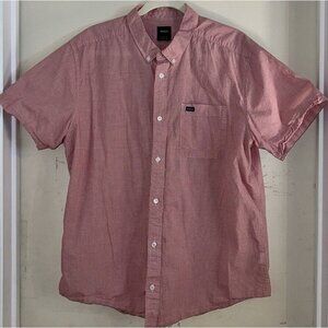 RVCA Men's Reg Fit Red and White Button-Up Short-Sleeved Shirt XL